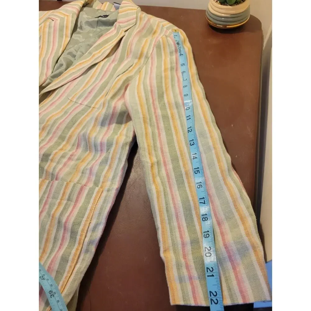 Liz Sport Multicolor Striped‎ Linen Blend Long Sleeve Blazer Women's Size 6